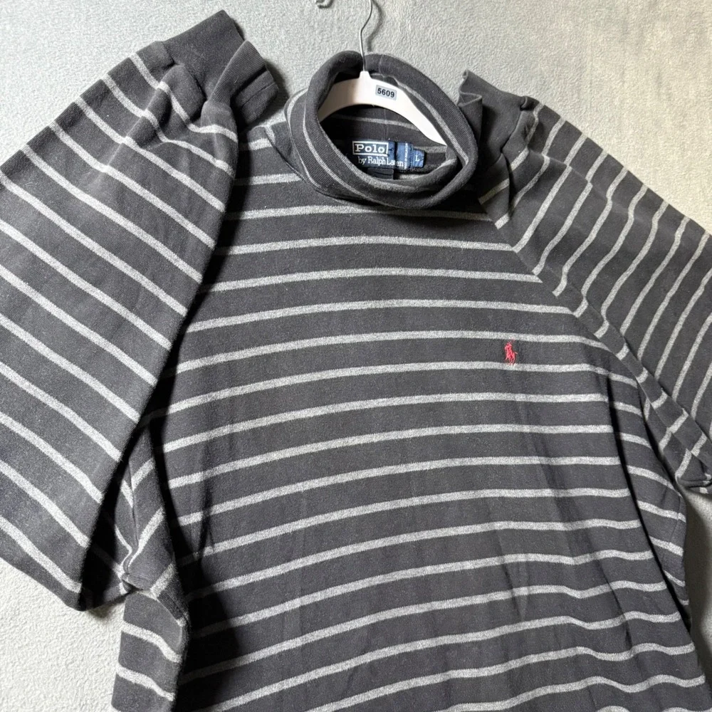 Polo Ralph Lauren Mens Large Striped Turtleneck Sweater Gray Long Sleeve Cotton